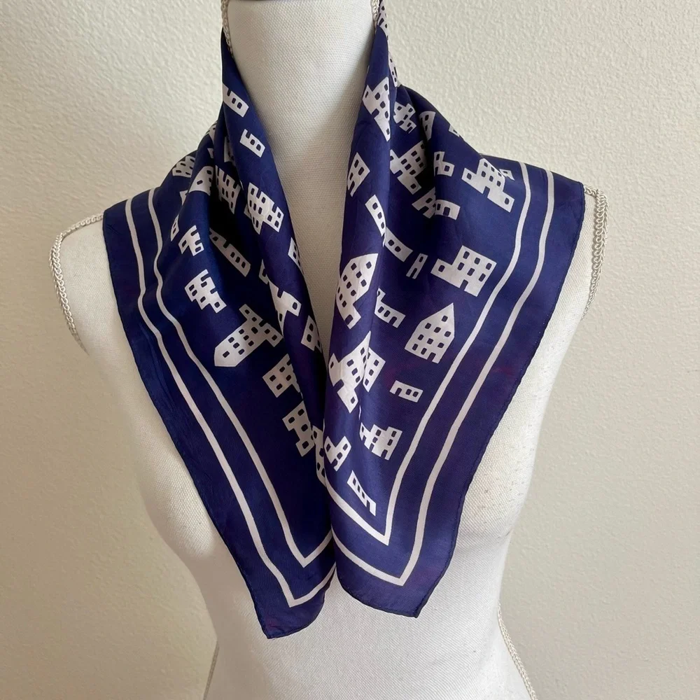 Navy and White Patterned Scarf